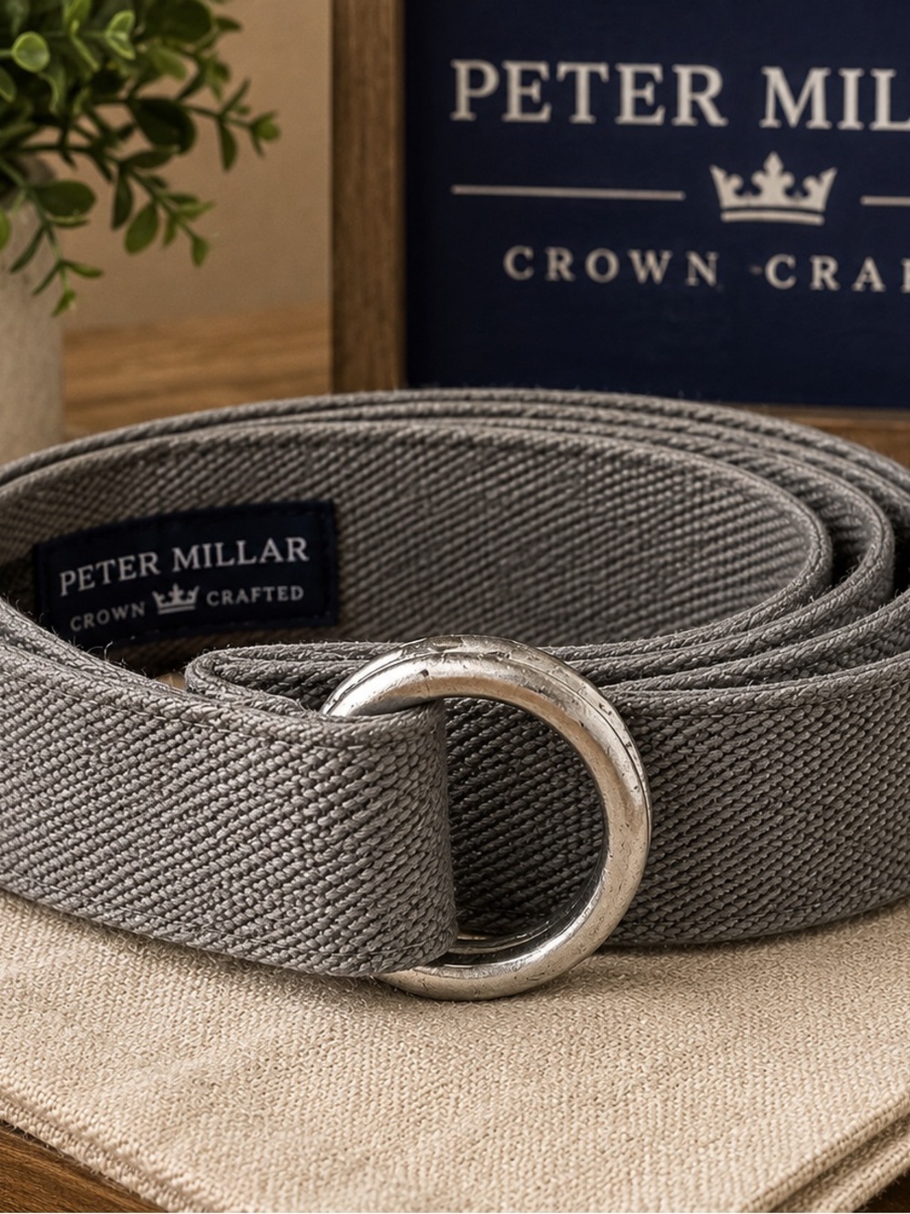 Peter Millar Crown Crafted Gray D-Ring Web Belt Preppy Golf Style